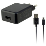 Պատի լիցքավորիչ + USB միկրո մալուխ KSIX USB 2A սև