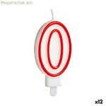 Ծննդյան մոմ՝ սպիտակ, կարմիր, համար 0 (12 հատ)