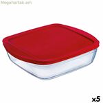Քառակուսի ճաշի տուփ կափարիչով Ô Cuisine Cook&store Ocu կարմիր 2,2 լիտր 25 x 22 x 5 սմ ապակե սիլիկոնե (5 հատ)