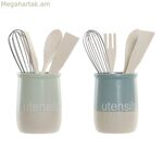 Խոհանոցային պարագաների համար նախատեսված կաթսա DKD Home Decor Ռետինե փայտե քարե աման 10 x 10 x 14 սմ (2 հատ)