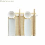 Սուշիի հավաքածու DKD տան դեկորի համար՝ բամբուկե քարե սպասք, սպիտակ, բնական, արևելյան, 28,5 x 19,5 x 3,3 սմ (9 հատ) (28,5 x 19,5 x 3,3 սմ)