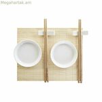 Սուշիի հավաքածու DKD տան դեկորի համար՝ բամբուկե, պլաստիկե, քարե ամանեղեն, սպիտակ, բնական, արևելյան, 28,8 x 19,8 x 3 սմ (7 հատ) (28,8 x 19,8 x 3 սմ)