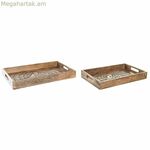 Սկուտեղների հավաքածու DKD Home Decor 2 հատ՝ շագանակագույն, մուգ շագանակագույն, մանգոյի փայտից (2 հատ)