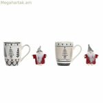 Բաժակ DKD Home Decor վարդագույն, սև, ոսկրային ճենապակյա (360 մլ) (2 հատ)