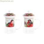 Թեյի բաժակ DKD Home Decor Bird Crystal ճենապակյա կարմիր (300 մլ) (2 հատ)