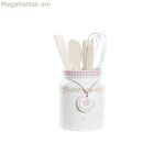 Խոհանոցային պարագաների հավաքածու DKD տան դեկոր՝ դոլոմիտ MDF փայտից, 12 x 12 x 22 սմ ծաղիկներով