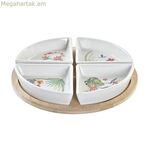 Նախուտեստների հավաքածու DKD տան դեկորի համար, սպիտակ, բազմագույն, բնական բամբուկե քարե ամանեղեն, արևադարձային 21,5 x 21,5 x 1 սմ (5 հատ)