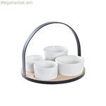 Նախուտեստների հավաքածու DKD տան դեկոր սպիտակ/սև մետաղական բամբուկե քարե ամանեղենի համար, 5 հատ, 20 x 20 x 14 սմ