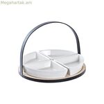 Նախուտեստների հավաքածու DKD տան դեկորի սպիտակ/սև մետաղական բամբուկե քարե ամանեղենի համար, 4 հատ, 21,5 x 21,5 x 14 սմ