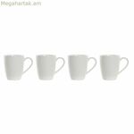 4 կտորանոց բաժակների հավաքածու DKD տան դեկոր սպիտակ բնական ռետինե փայտից, քարե ամանեղեն 300 մլ 19 x 13 x 31 սմ