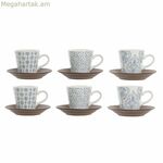 Սուրճի բաժակների հավաքածու DKD Տան դեկոր Կապույտ Սպիտակ Շագանակագույն Ռետինե փայտ Քարե ամանեղեն 90 մլ