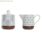 Շաքարաման DKD տան դեկոր Կապույտ Սպիտակ Շագանակագույն Քարե աման 12,5 x 6,5 x 8 սմ (2 հատ)