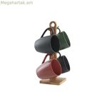 4 կտորանոց բաժակների հավաքածու DKD տան դեկորի համար՝ կանաչ, վարդագույն, մուգ մոխրագույն, քարե ամանեղեն 300 մլ, չափսեր՝ 19 x 13 x 31 սմ