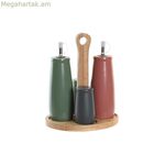 Համեմունքների հավաքածու DKD տան դեկոր 19 x 16 x 22,5 սմ բնական վարդագույն ռետինե փայտ սպիտակ կանաչ քարե ամանեղեն