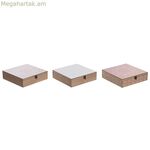 Տուփ թուրմերի համար DKD տան դեկոր բյուրեղյա վարդագույն մետաղական սպիտակ 24 x 24 x 7 սմ 3 հատ MDF փայտե