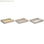 Խորտիկների սկուտեղ DKD տան դեկոր Կապույտ Վարդագույն Դեղին 3 հատ MDF Փայտ 40 x 30 x 5 սմ Շաբբի Շիկ