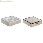 Թուրմերի տուփ DKD տան դեկոր Կապույտ Սպիտակ Սև Բնական Մետաղ Բյուրեղ MDF Փայտ 24 x 24 x 6,5 սմ (2 հատ)