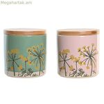 Թիթեղյա DKD տան դեկոր 11,5 x 11,5 x 12 սմ ծաղկային վարդագույն կանաչ բամբուկե քարե ամանեղեն Շեբի Շիկ (2 հատ)