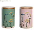 Թիթեղյա DKD տան դեկոր 11,5 x 11,5 x 17,5 սմ ծաղկային վարդագույն կանաչ բամբուկե քարե ամանեղեն Շեբի Շիկ (2 հատ)