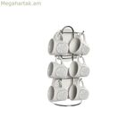 Բաժակների հավաքածու ափսեներով DKD Home Decor սպիտակ մետաղական քարե իրեր 180 մլ 12 x 12 x 2 սմ