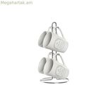 Բաժակների հավաքածու ափսեներով DKD Home Decor սպիտակ մետաղական քարե տարա 300 մլ 14 x 14 x 31 սմ 12,5 x 9,5 x 10,5 սմ (5 հատ)