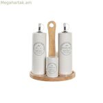 Յուղի և քացախի հավաքածու DKD տան դեկորի սպիտակ փայտե քարե իրեր 18 x 15 x 22 սմ