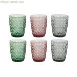 Ակնոցների հավաքածու DKD Home Decor կանաչ մոխրագույն վարդագույն բյուրեղապակյա՝ ռելիեֆով 240 մլ (6 հատ)