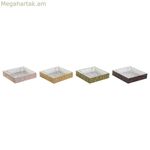 Անձեռոցիկի պահոց DKD Home Decor Կանաչ Մանանեխ Մուգ շագանակագույն Մետաղ Ալյումին MDF Փայտ 18 x 18 x 4 սմ (4 հատ)