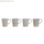 4 կտորանոց բաժակների հավաքածու Home ESPRIT սպիտակ բեժ քարե ամանեղեն 360 մլ 9 x 7 x 10,6 սմ