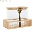 2 աման Home ESPRIT ոսկեգույն բնական բամբուկե բորոսիլիկատային ապակի 24 x 12 x 18,5 սմ