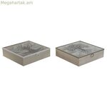 Տուփ թուրմերի համար Home ESPRIT շագանակագույն բեժ մետաղական բյուրեղյա MDF փայտ 24 x 24 x 6,5 սմ (2 հատ)