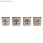 Շաքարաման Home ESPRIT Սպիտակ Բեժ Բամբուկե Քարե Արհեստական Գորգ 9,5 x 9,5 x 9,5 սմ (4 հատ)