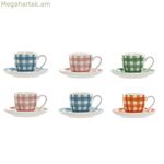 6 բաժակների հավաքածու ափսեով Home ESPRIT Կապույտ Սպիտակ Կանաչ Նարնջագույն Վարդագույն Ճենապակյա շերտեր Միջերկրածովյան 90 մլ