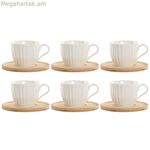 6 բաժակների հավաքածու ափսեով Home ESPRIT սպիտակ բնական բամբուկե ճենապակի 220 մլ