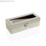 Ժամացույցների տուփ Versa Cream Velvet Wood Polyskin Mirror MDF Wood 10 x 7,2 x 25,5 սմ