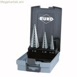 RUKO 101326RO պողպատե բարձր արագահալ պողպատից (HSS) կոճի հավաքածու, 3 հատ աստիճանավոր հորատիչ գլխիկ
