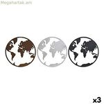 Դեկորատիվ ֆիգուր DKD տան դեկորի աշխարհի քարտեզ սև պղնձե սպիտակ 40 x 1 x 40 սմ (3 հատ)