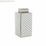 Ծաղկաման DKD տան դեկոր 14,5 x 14,5 x 30 սմ ճենապակյա ոսկեգույն սպիտակ