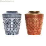 Ծաղկաման DKD տան դեկոր 8424001822065 Կապույտ-Կարմիր խեժ Ոսկեգույն Արևելյան 17 x 17 x 20 սմ (2 հատ)