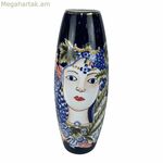 Ծաղկաման DKD տան դեկոր 14 x 14 x 39 սմ, ճակատային ճենապակյա կապույտ բազմագույն