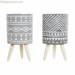 DKD Տան Դեկորի Ծաղկաման՝ Մոխրագույն, Ցեմենտ, Սպիտակ, Սոճու Փայտ, Բոհո (14,3 x 14,3 x 26,2 սմ) (2 հատ)