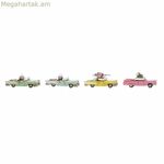 Դեկորատիվ ֆիգուր DKD տան դեկոր դեղին կապույտ կանաչ վարդագույն մեքենա վինտաժ 25,8 x 10,5 x 9,5 սմ (4 հատ) (4 հատ)