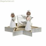 Սուրբ Ծննդյան մոմակալ DKD տան դեկորի համար, փայտե բյուրեղապակյա (17 x 17 x 9 սմ)