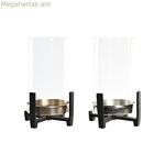 Մոմակալ DKD տան դեկոր 15 x 15 x 28 սմ Շամպայնի բյուրեղյա արծաթափայլ սև ալյումինե (2 հատ) (2 հատ)