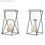 Ավազի ժամացույց DKD տան դեկոր՝ սև սաթե տերակոտա 14 x 14 x 19 սմ