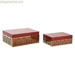 Զարդերի տուփ DKD Տան դեկոր Մետաղական Բյուրեղապակյա Կարմիր Ոսկեգույն MDF Փայտ 25 x 18 x 10 սմ (2 հատ)