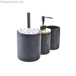 Լոգարանի հավաքածու DKD Home Decor սև բնական բամբուկե դոլոմիտ 10,2 x 10,2 x 37,5 սմ (3 հատ)