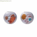 Ծաղկաման DKD տան դեկոր 25,5 x 25,5 x 22 սմ, սպիտակ, խեժ, բազմագույն (2 հատ)