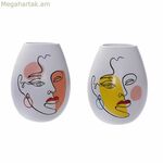 Ծաղկաման DKD տան դեկոր 22,5 x 22,5 x 29 սմ, սպիտակ, խեժ, բազմագույն (2 հատ)