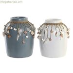 Ծաղկաման DKD տան դեկոր Կապույտ-սպիտակ Բամբուկե խեցիներ 20 x 20 x 26 սմ (2 հատ)